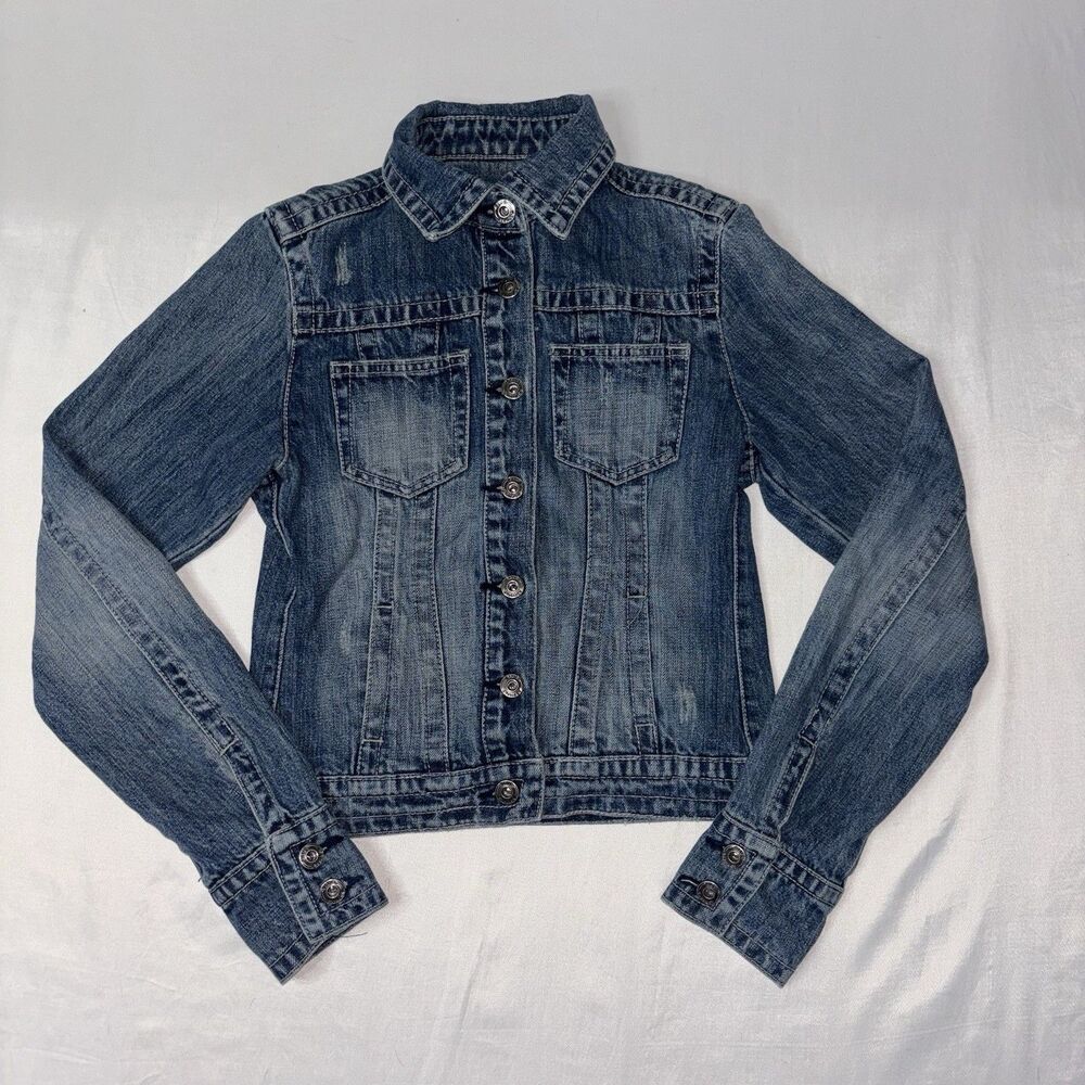 Blue Asphalt Blue Denim Jacket Floral Patchwork Tag Size Small Vintage